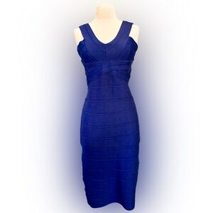 Love @ First Sight Blue Vneck Fitted Bandage Dress, Medium